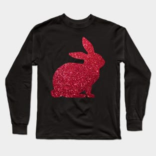 Red Faux Glitter Easter Bunny Long Sleeve T-Shirt